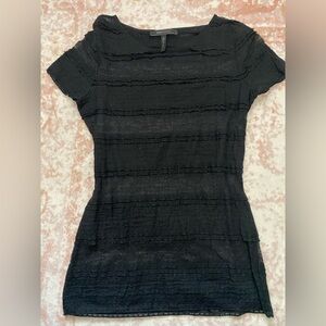 BCBGMaxAzria Black Textured Short Sleeve Top
